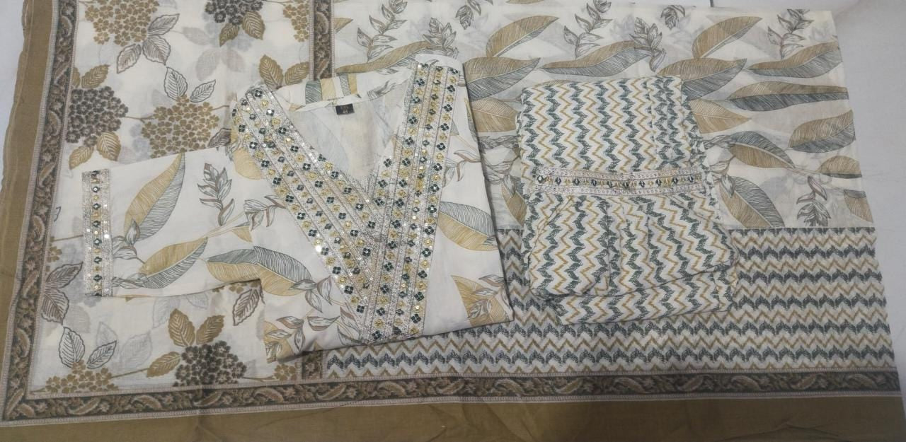 Floral Afghani Suit Set with Embroidery - Cotton 60*60