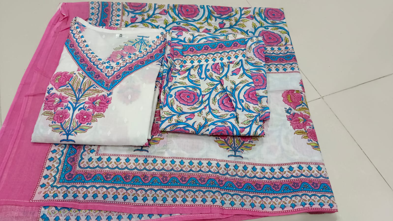 White-Pink Floral Anarkali Suit Set