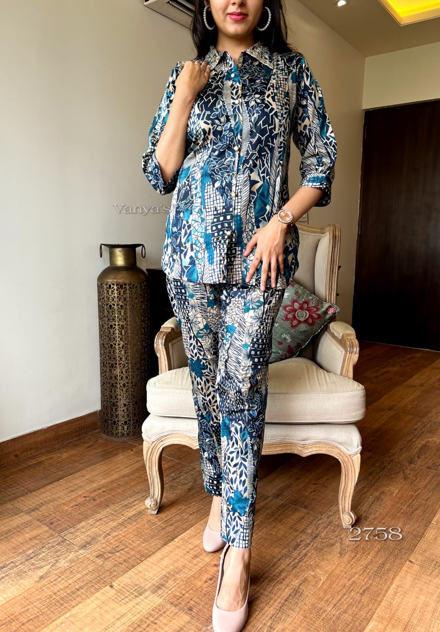 Digital Print Muslin Cord Set with Hand Work on Yoke