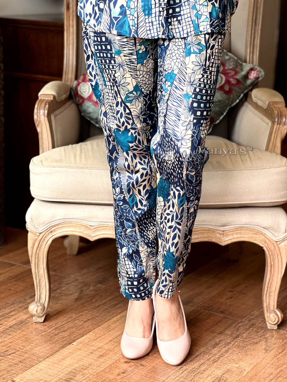 Digital Print Muslin Cord Set with Hand Work on Yoke