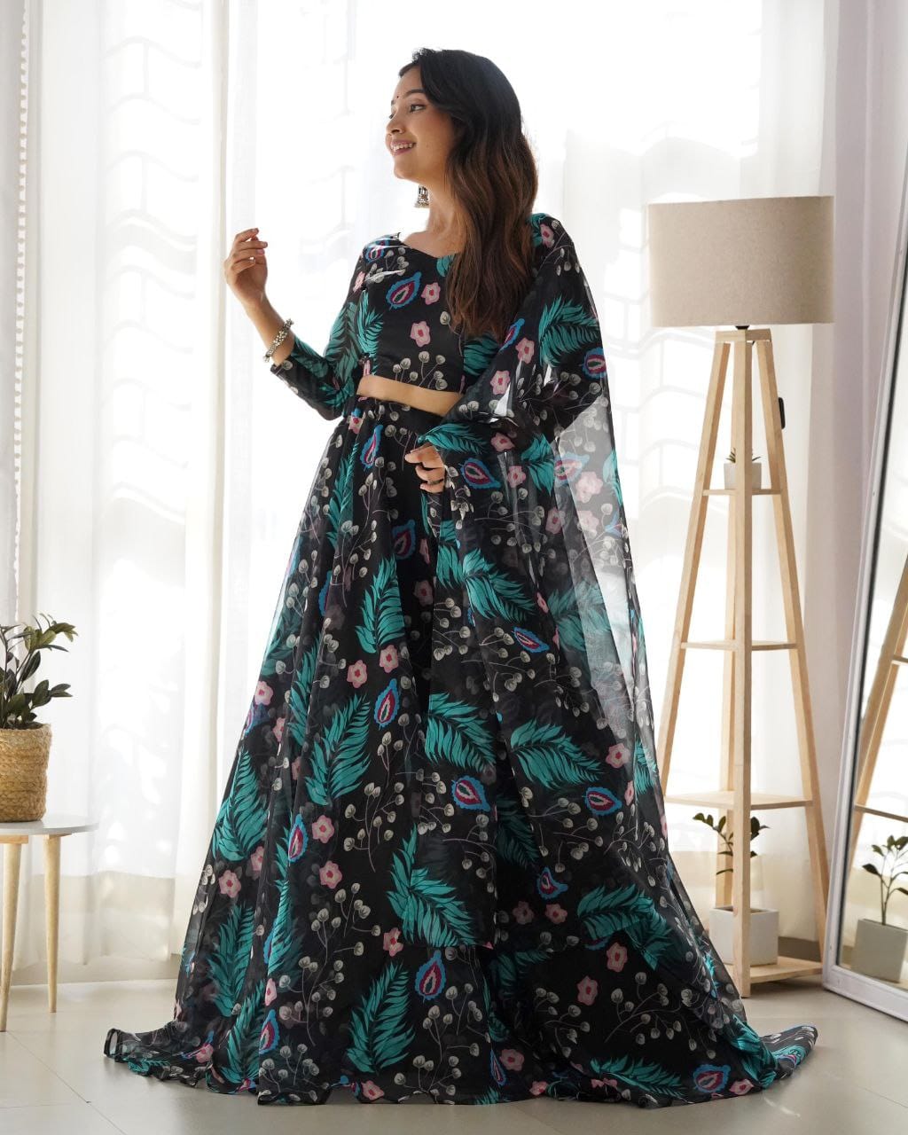 Tabby Silk Organza Lehenga Set with Digital Print