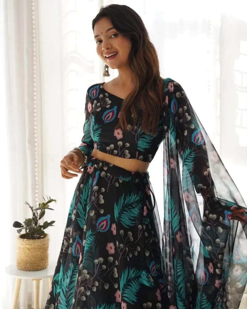 Tabby Silk Organza Lehenga Set with Digital Print