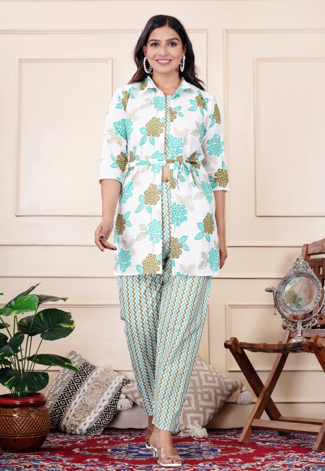 Cotton 60*60 Co-ord Set with Jacket - 3-Piece Set