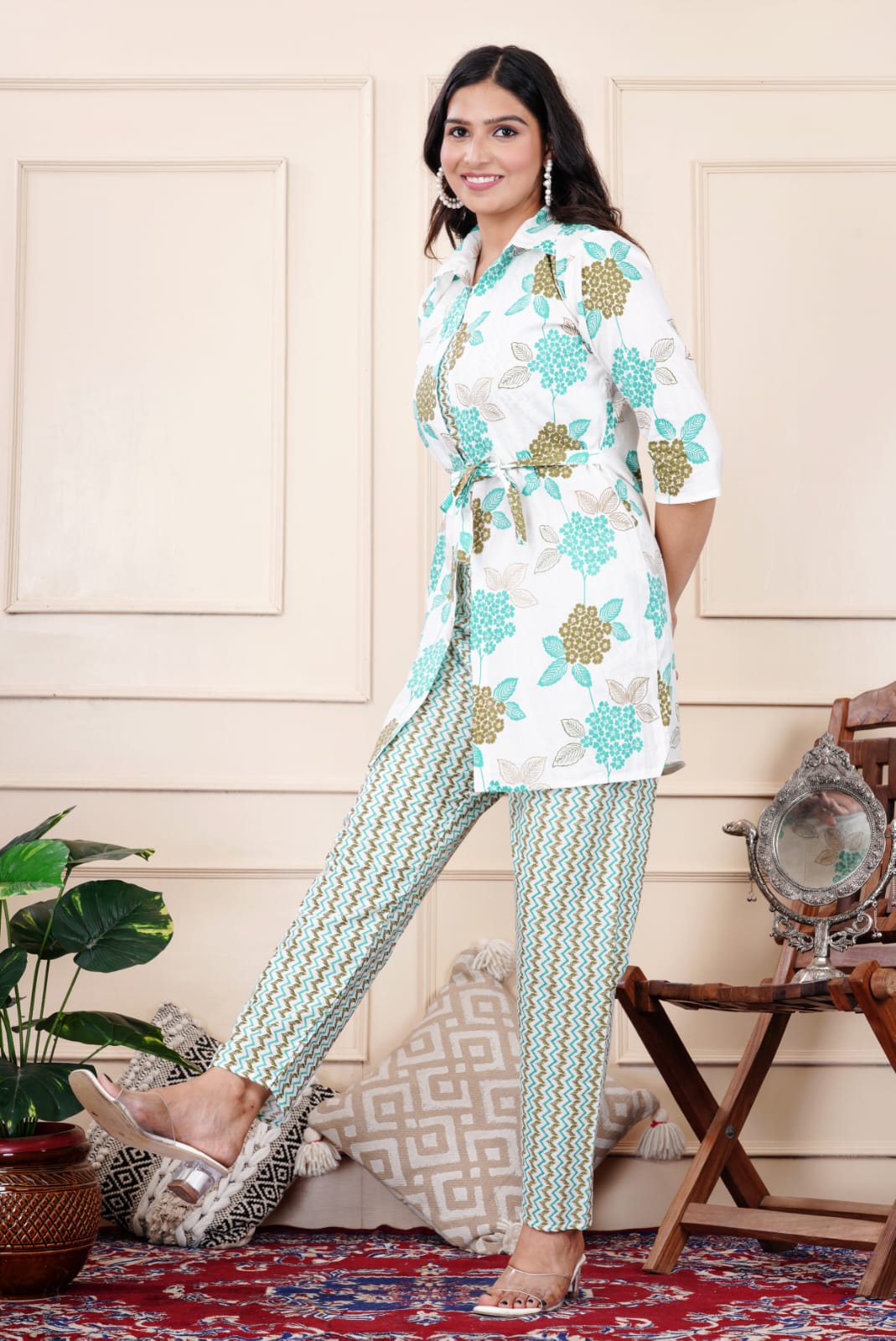Cotton 60*60 Co-ord Set with Jacket - 3-Piece Set
