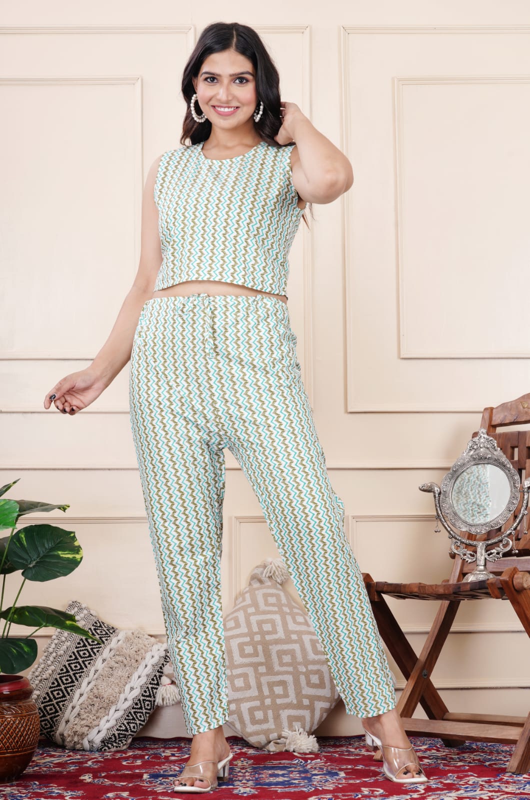 Cotton 60*60 Co-ord Set with Jacket - 3-Piece Set