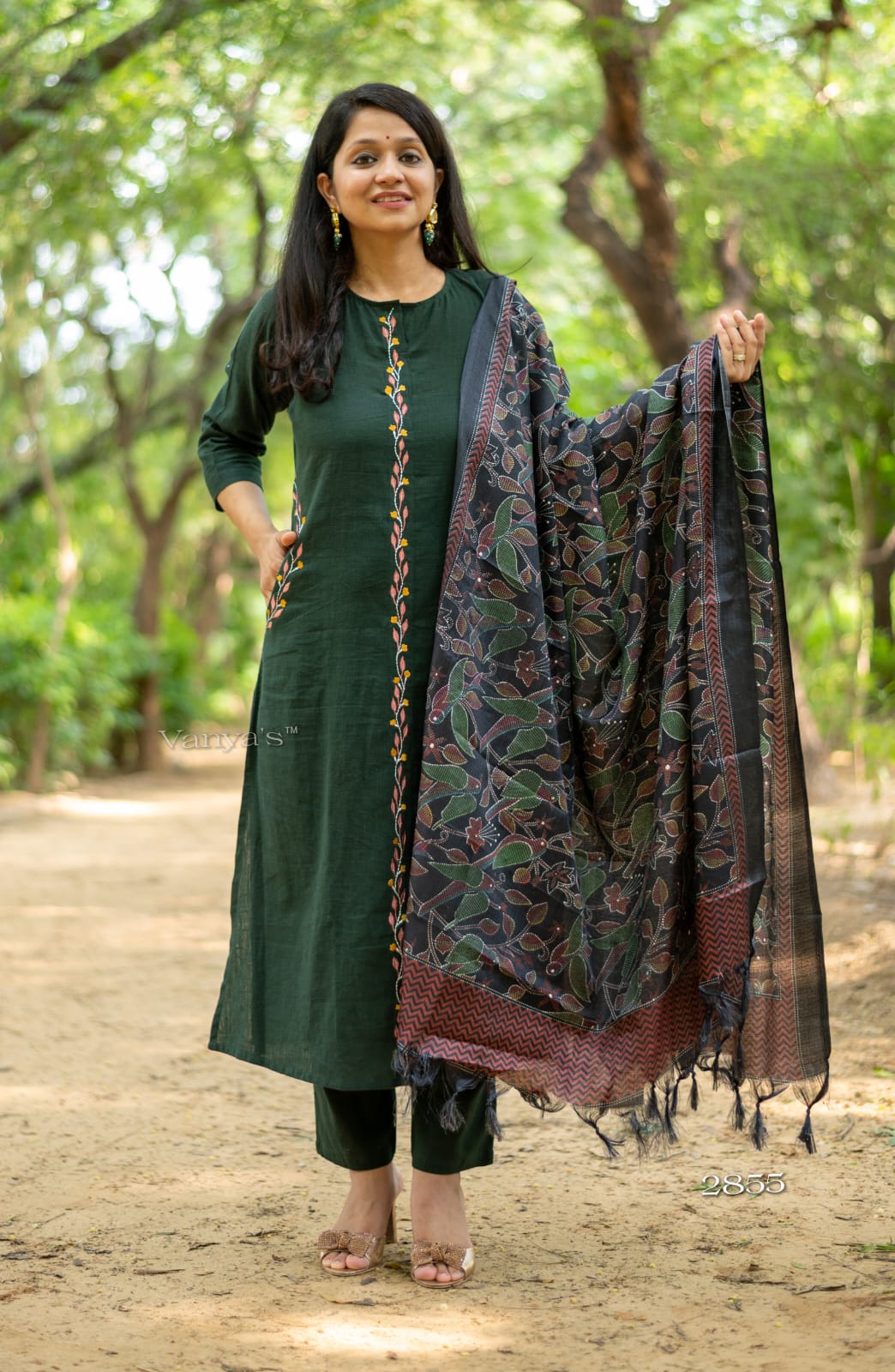 Handloom Cotton A-line Suit Set with Dupatta