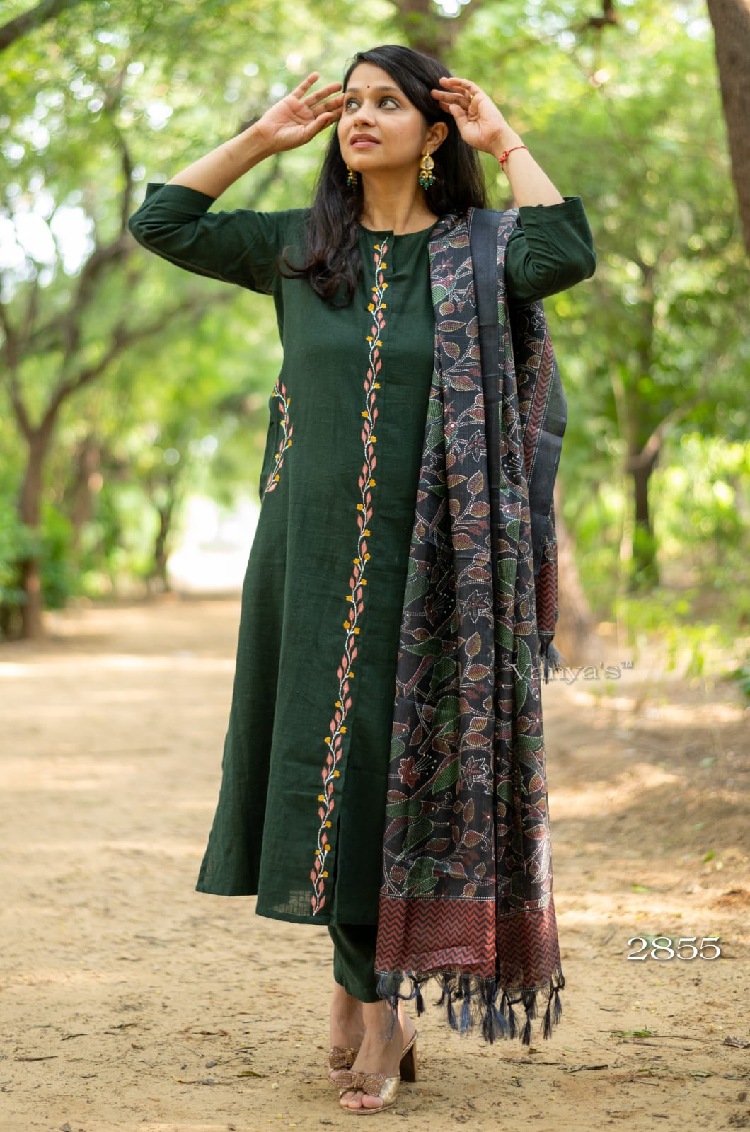 Handloom Cotton A-line Suit Set with Dupatta