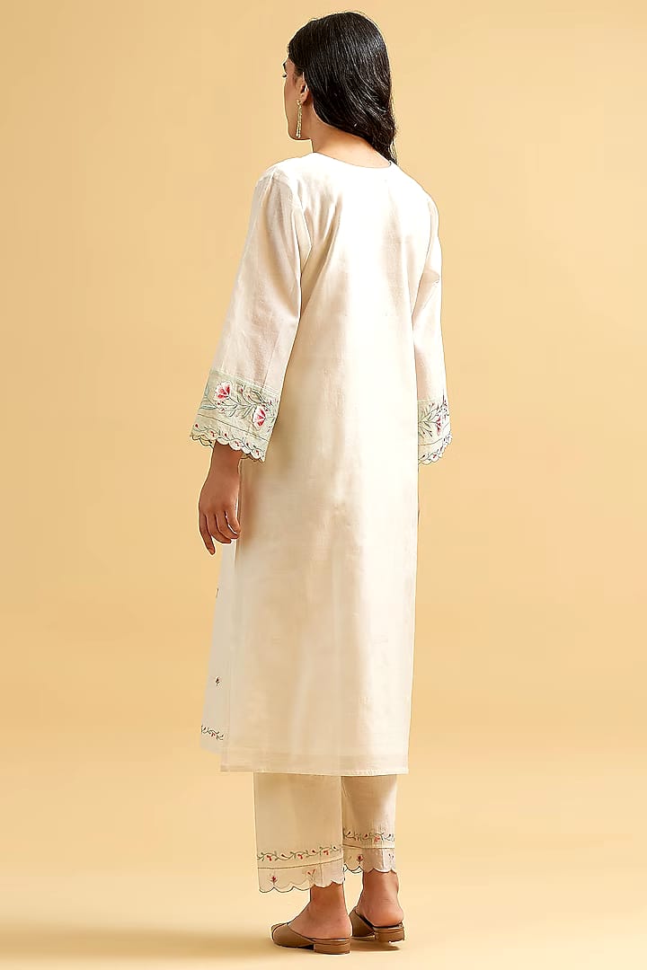 Threadwork Embroidered Cotton Kurta Pant Set