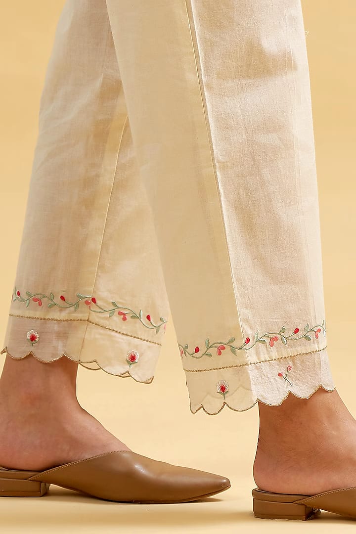 Threadwork Embroidered Cotton Kurta Pant Set