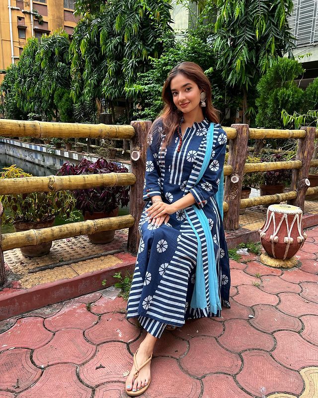 Cotton 3-Piece Ensemble with Button Work – Kurta, Pant, and Dupatta Set