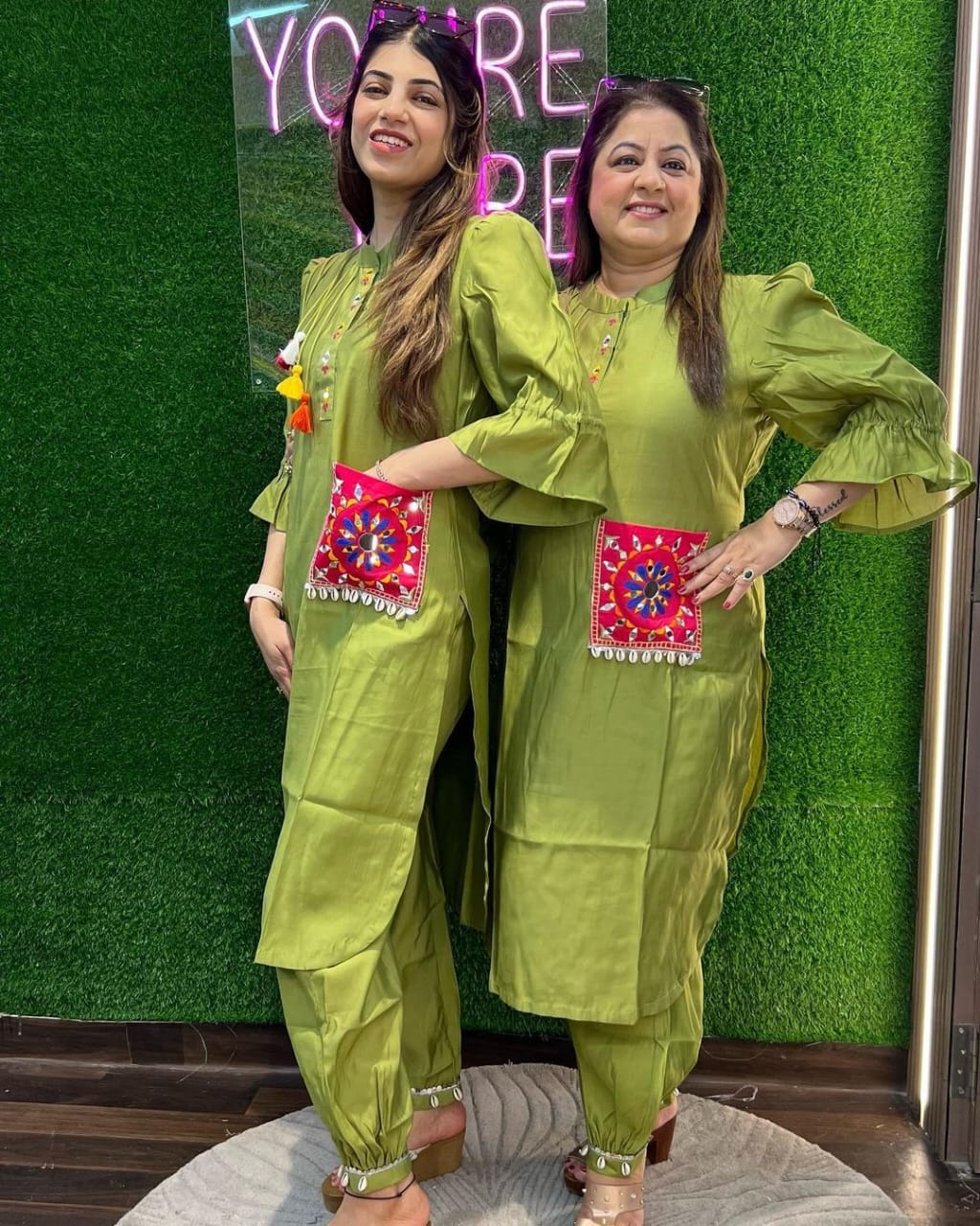 Begum Banjara Silk Co-ord Set with Mirror Work Kurta and Afghani Pant