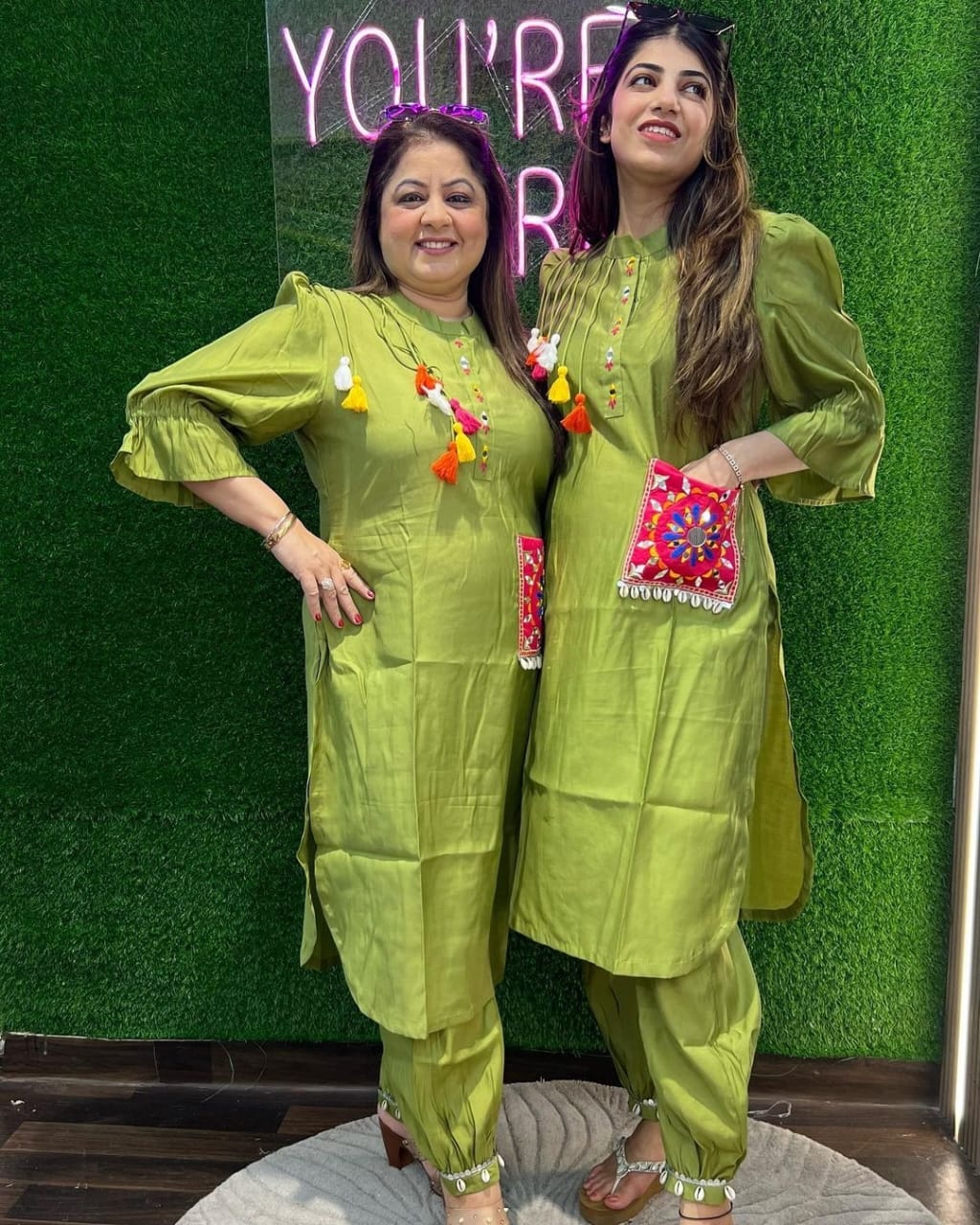 Begum Banjara Silk Co-ord Set with Mirror Work Kurta and Afghani Pant