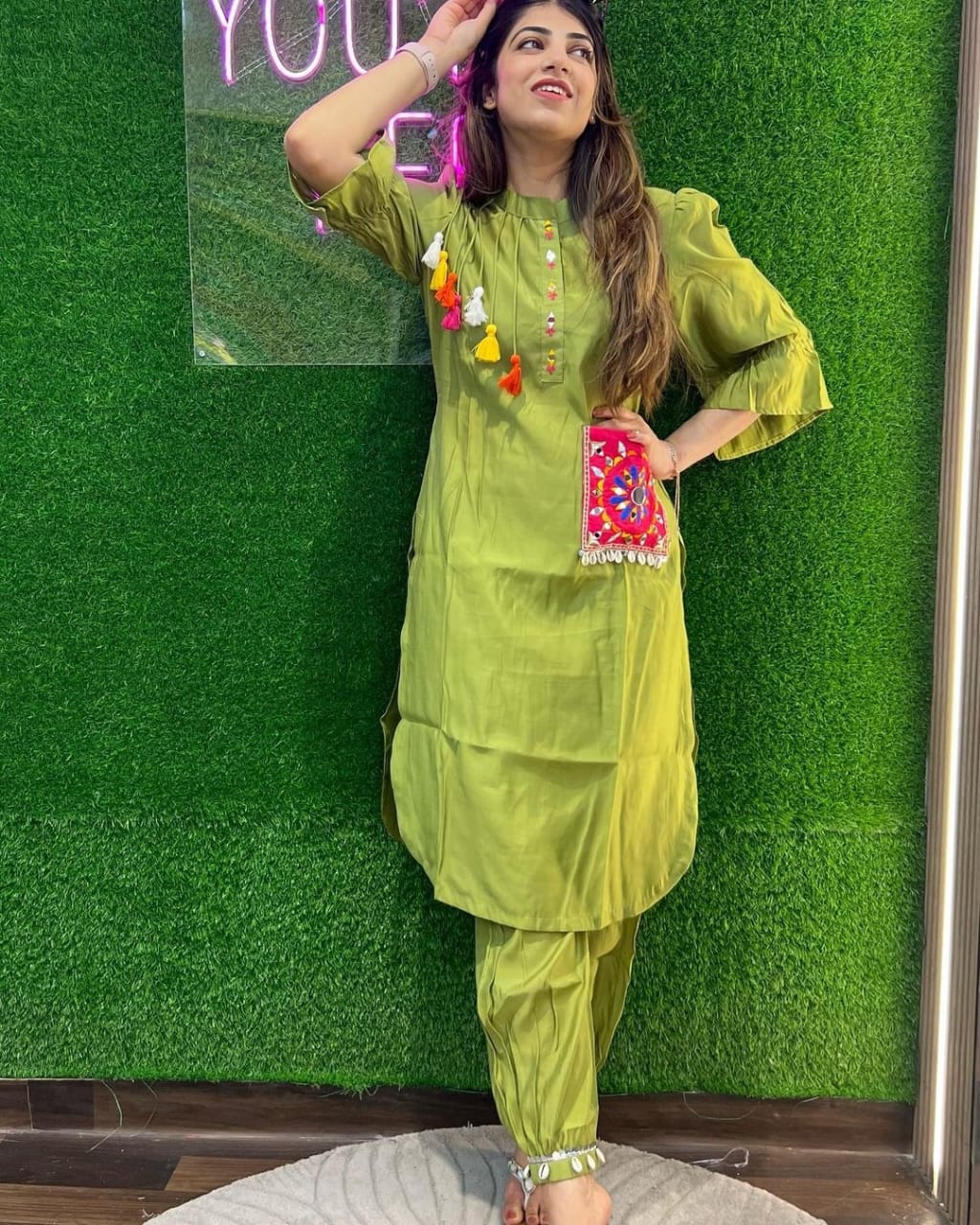 Begum Banjara Silk Co-ord Set with Mirror Work Kurta and Afghani Pant
