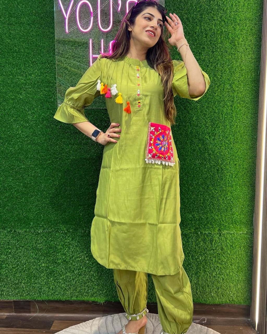 Begum Banjara Silk Co-ord Set with Mirror Work Kurta and Afghani Pant