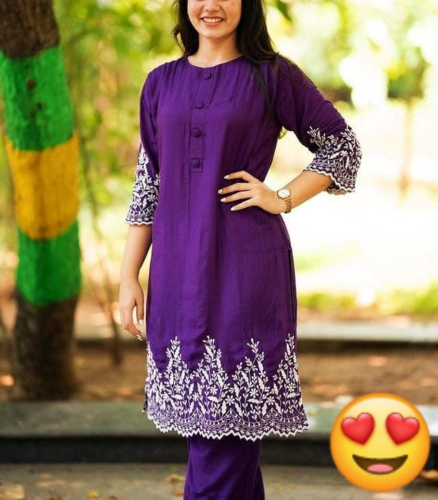 Embroidered 2-Piece Set with Lace & Button Detailing