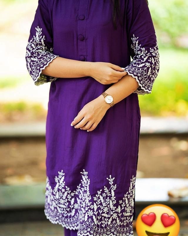 Embroidered 2-Piece Set with Lace & Button Detailing