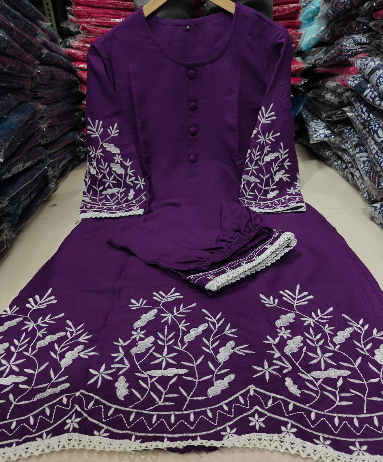 Embroidered 2-Piece Set with Lace & Button Detailing