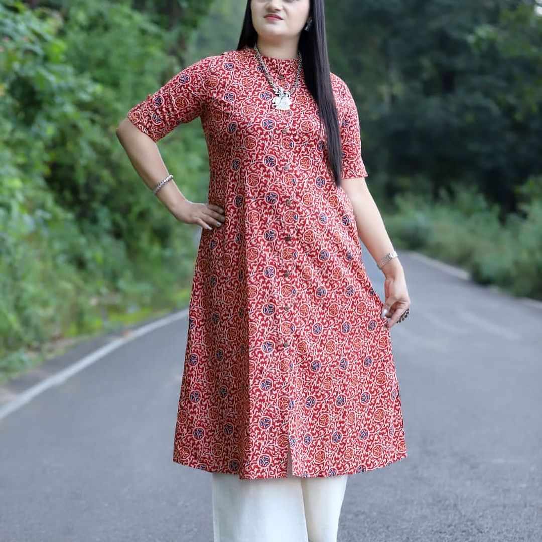 Cotton A-line Kurta Set with Palazzo, Dual Side Pockets