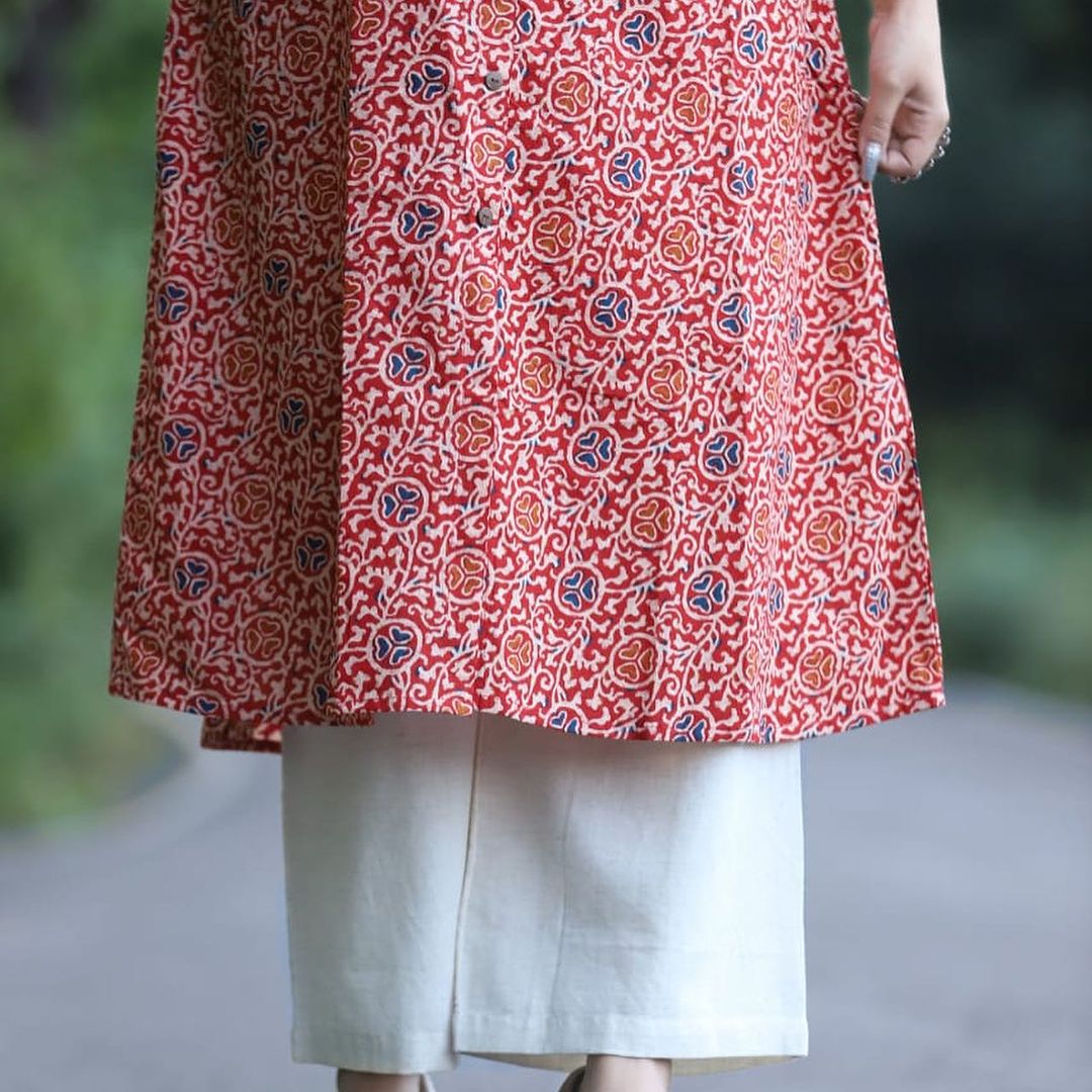 Cotton A-line Kurta Set with Palazzo, Dual Side Pockets