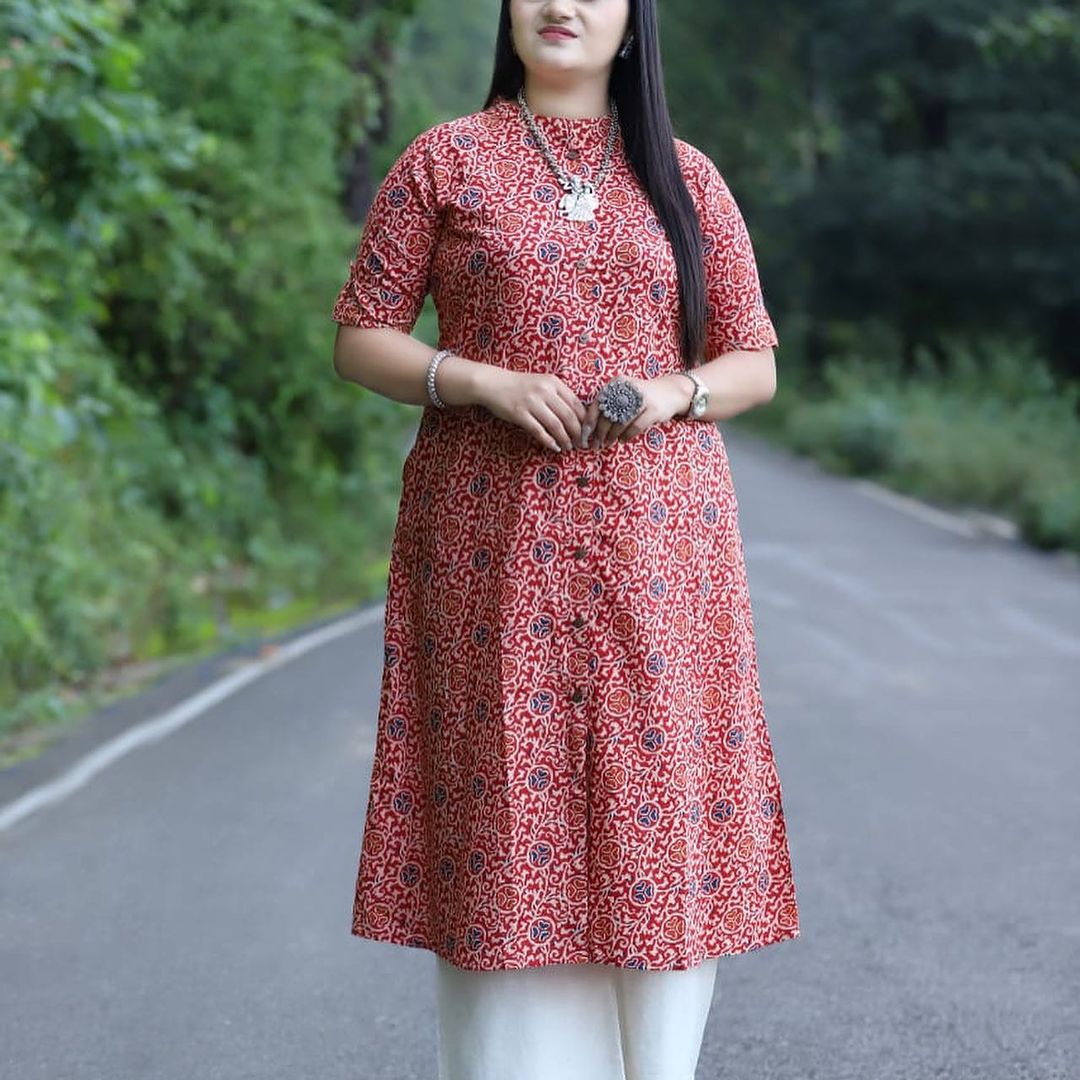 Cotton A-line Kurta Set with Palazzo, Dual Side Pockets