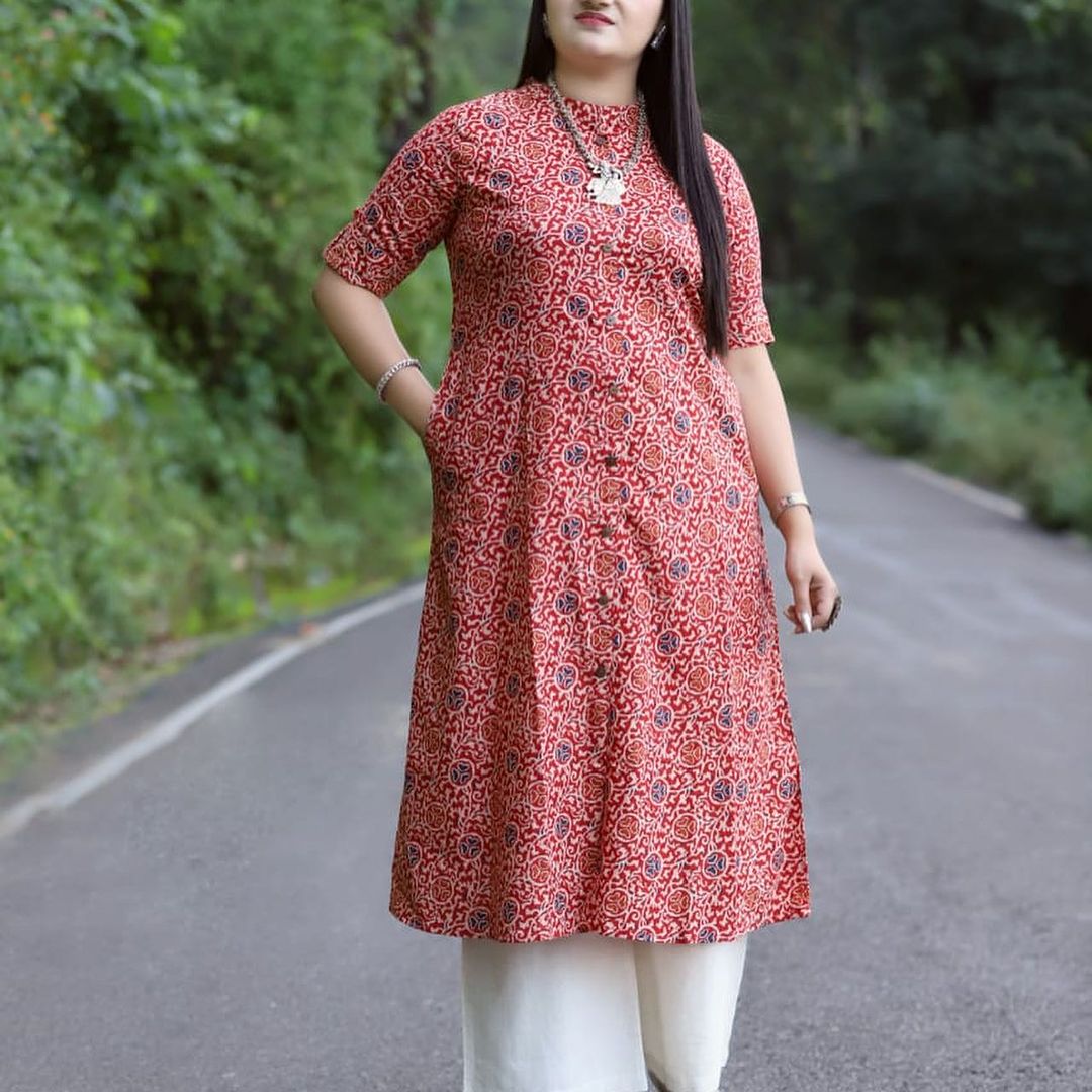 Cotton A-line Kurta Set with Palazzo, Dual Side Pockets