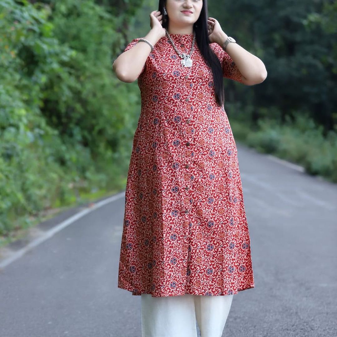 Cotton A-line Kurta Set with Palazzo, Dual Side Pockets