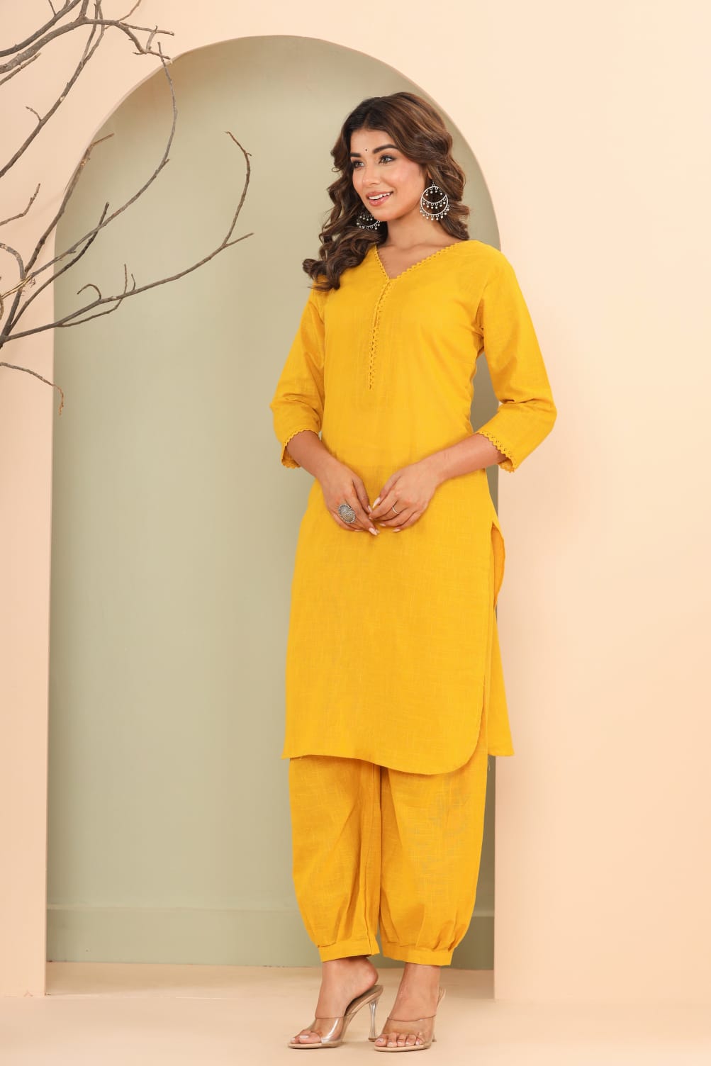 Monochrome Cotton Slub Kurta Pant Set
