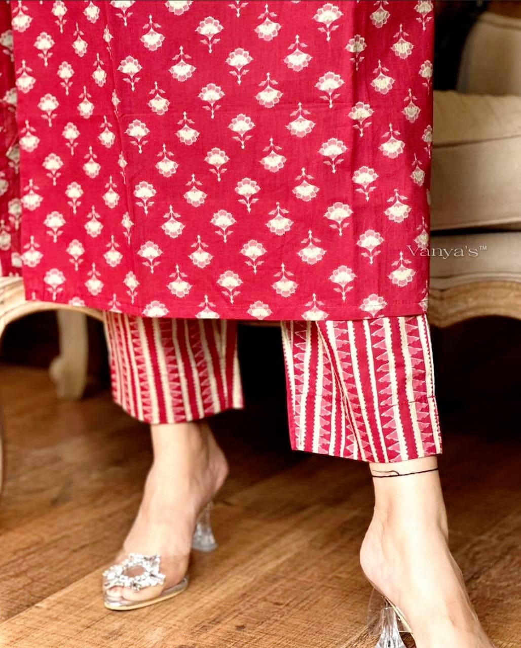 Cotton Kurti Pant Set with Warm Quilted Jacket