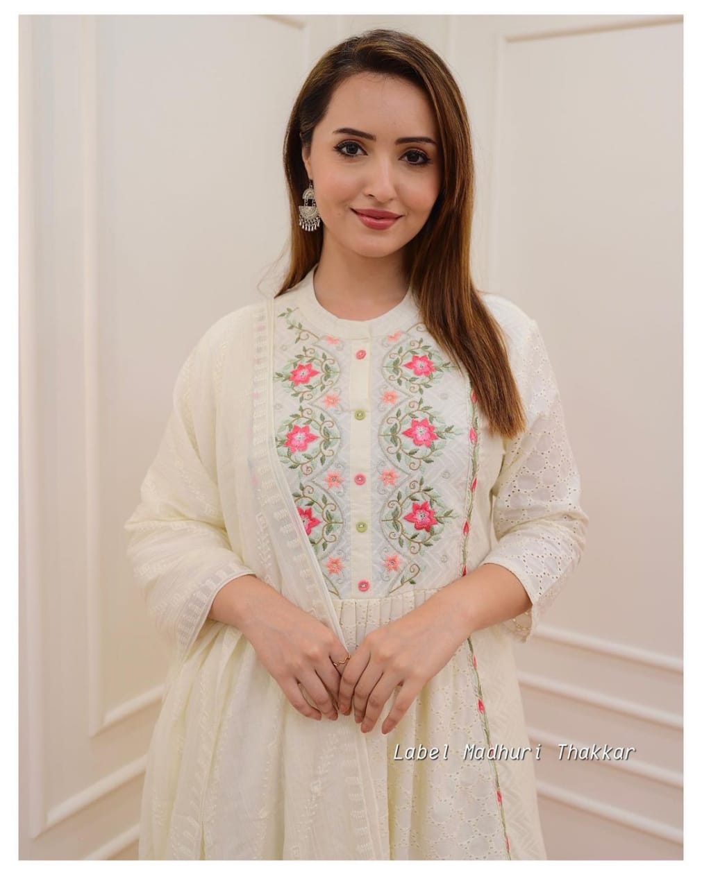 Off-White Cotton Schiffli Chikankari Suit Set