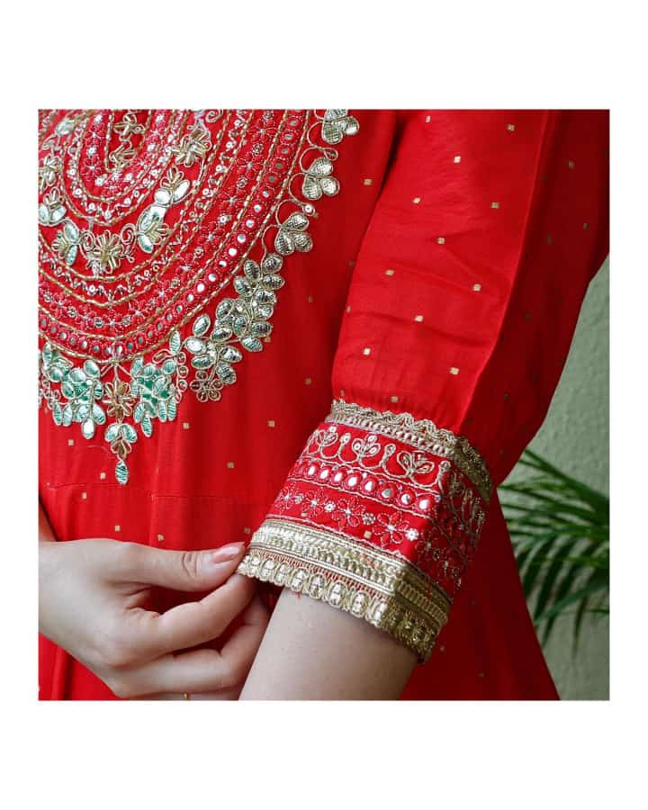 Rayon Print Flair Anarkali Kurti with Pant & Dupatta Set - Gotta Embroidery & Lace Details