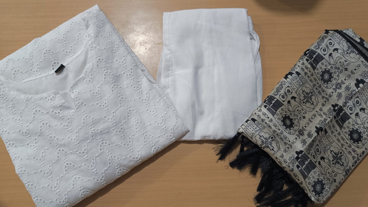 Cotton Chikankari Kurti Set with Dupatta