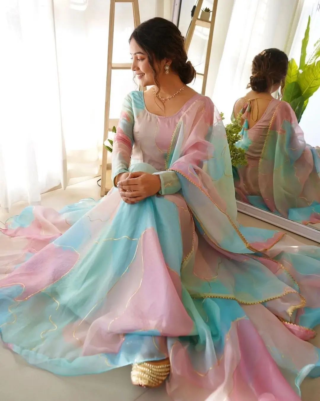 Tabby Silk Organza Gown with Digital Print and Lace Dupatta