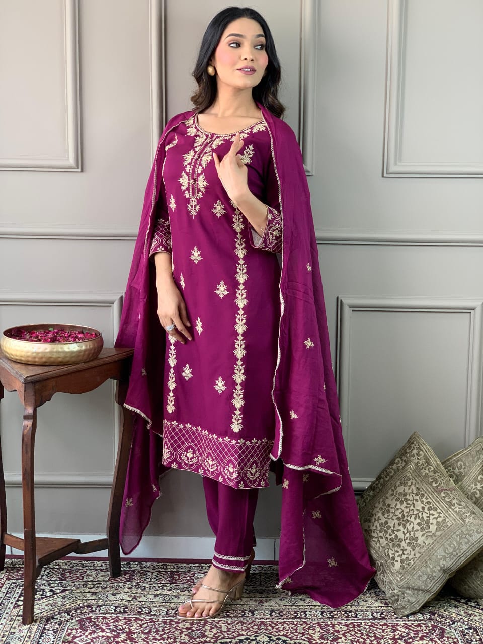 Embroidered Kurta Set with Cotton Mul Dupatta