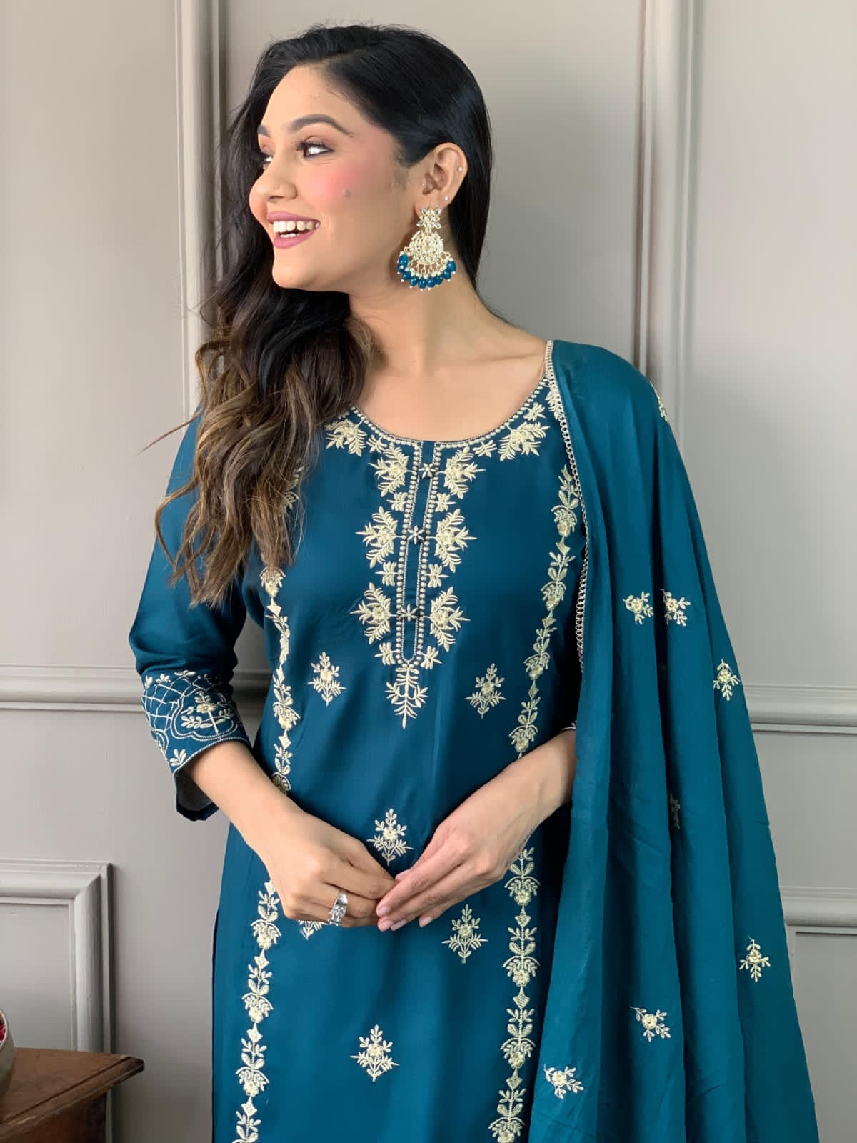Embroidered Kurta Set with Cotton Mul Dupatta