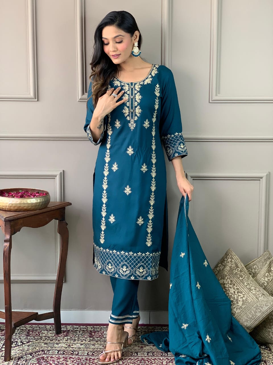 Embroidered Kurta Set with Cotton Mul Dupatta