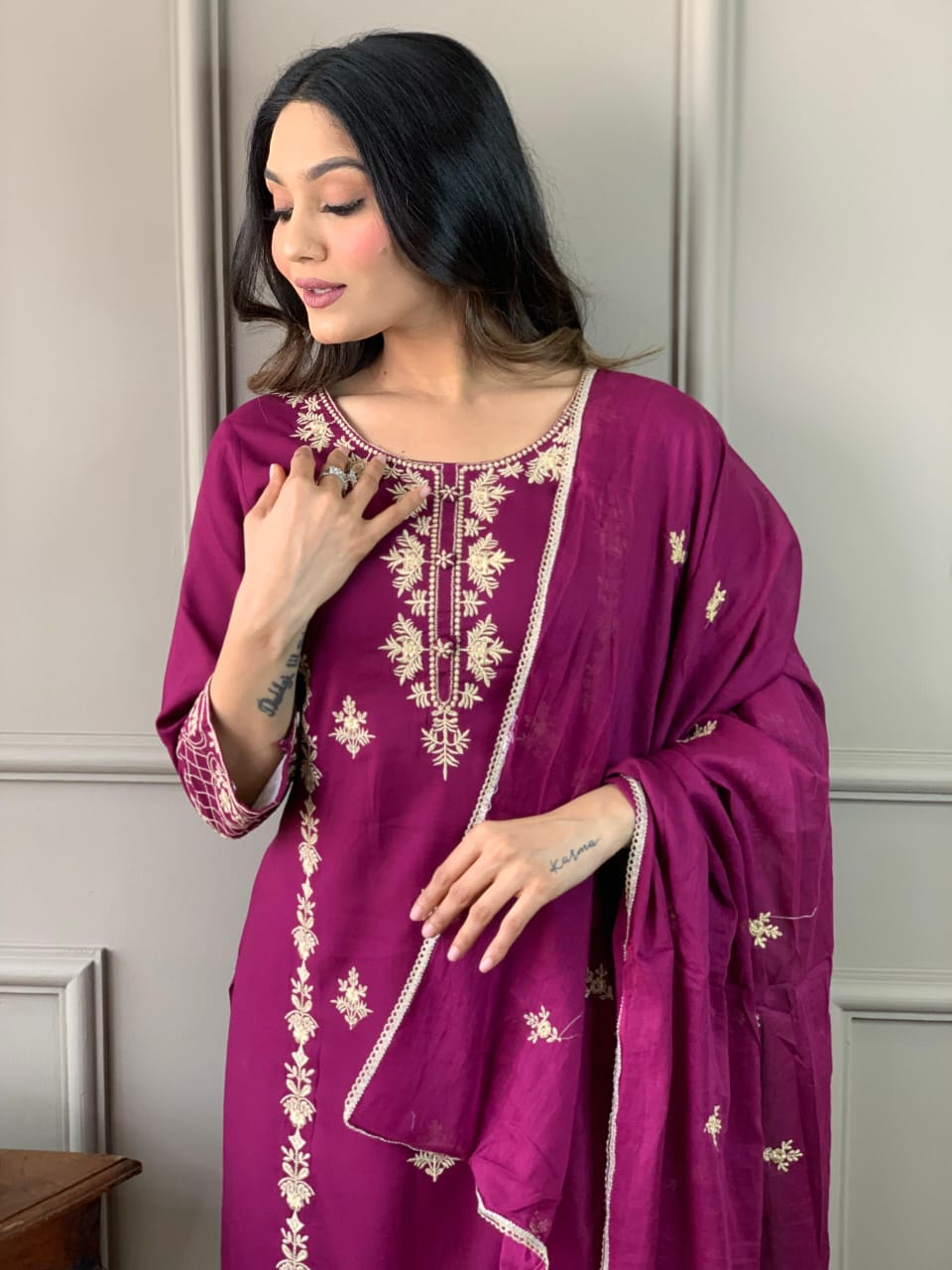 Embroidered Kurta Set with Cotton Mul Dupatta