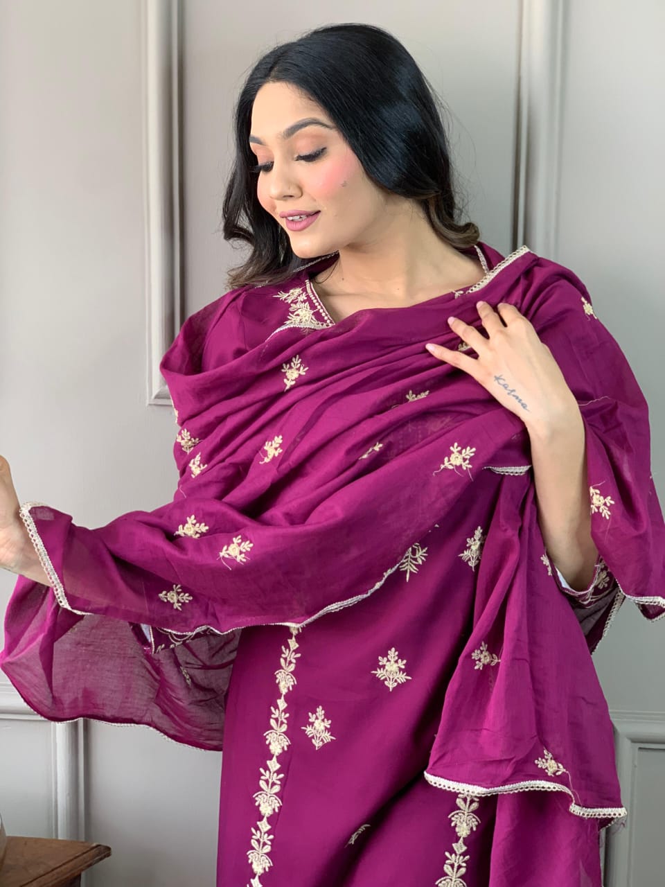 Embroidered Kurta Set with Cotton Mul Dupatta