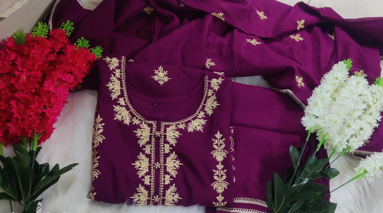 Embroidered Kurta Set with Cotton Mul Dupatta