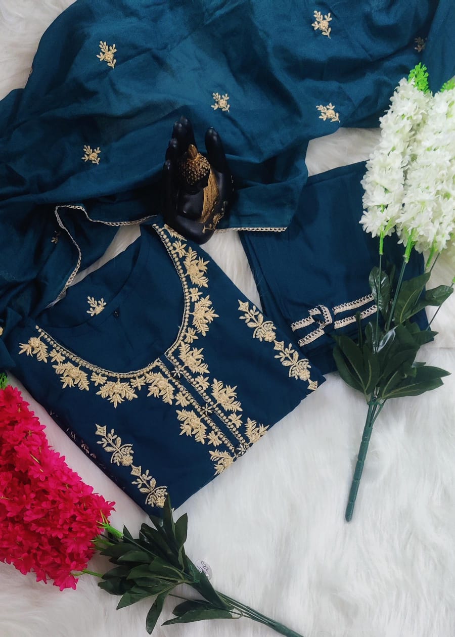 Embroidered Kurta Set with Cotton Mul Dupatta