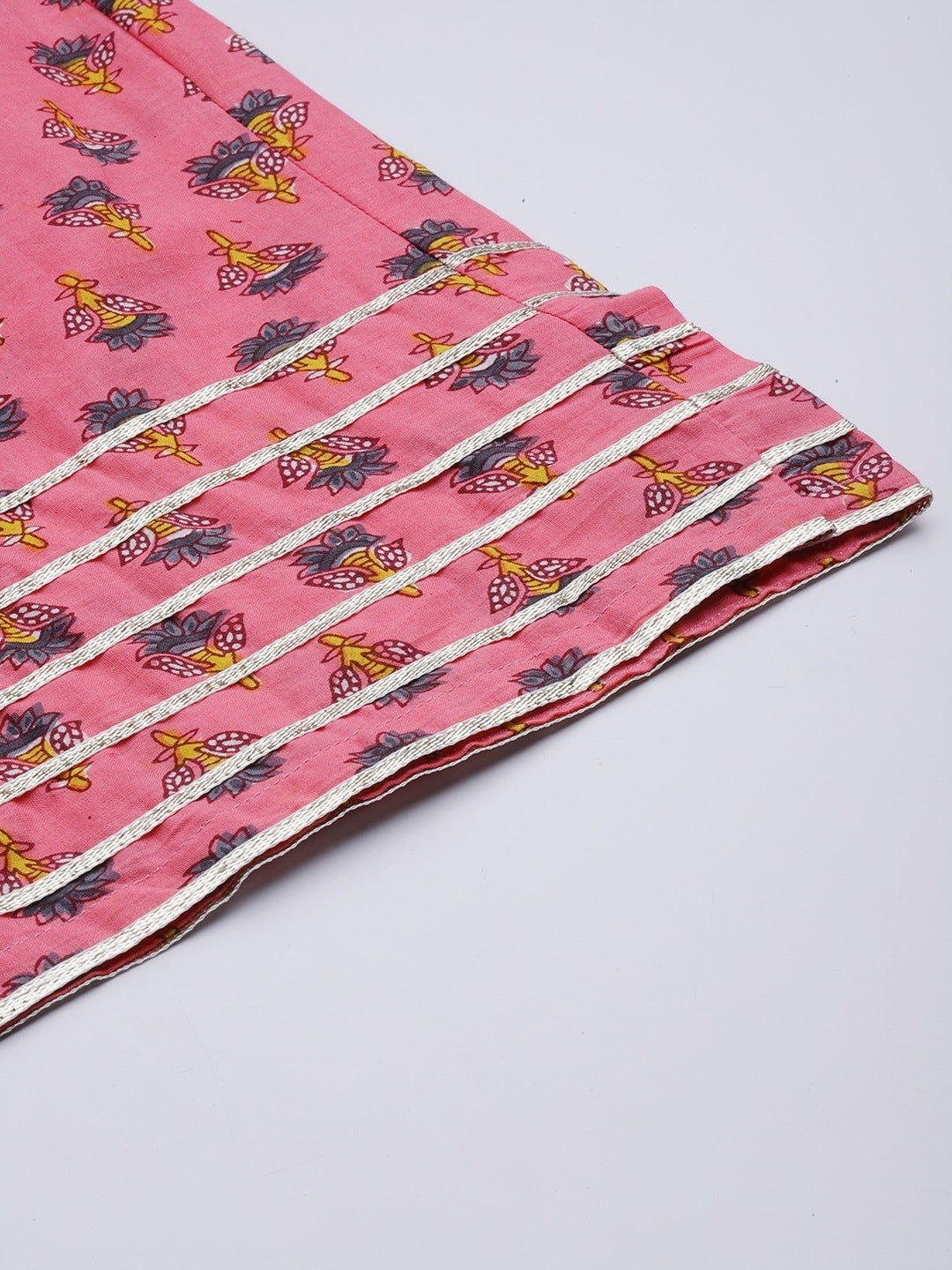 Cotton Anarkali Suit with Proceen Print, Gota Work, and Printed Dupatta
