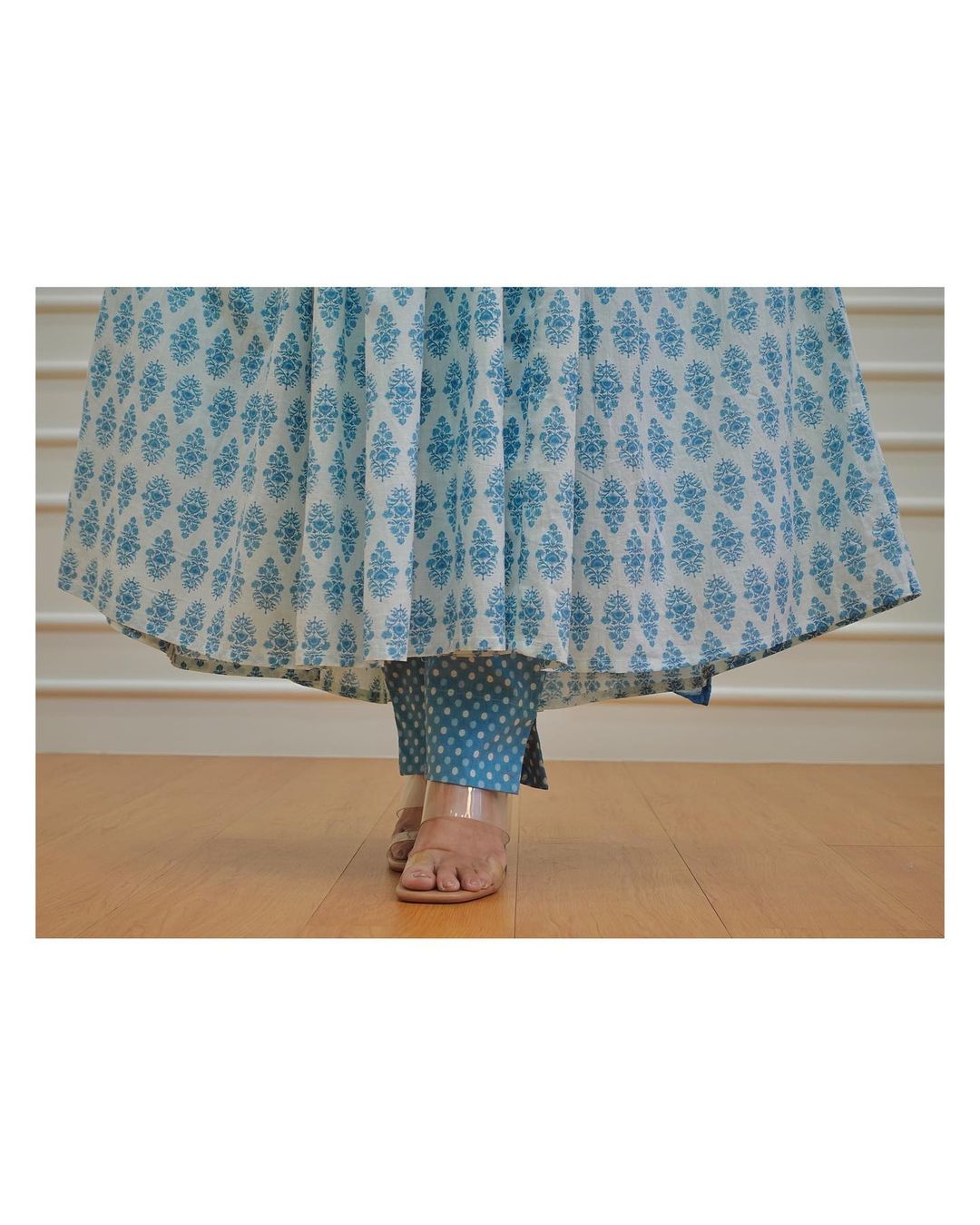 Anarkali Kurti, Pant, and Dupatta Set in 60x60 Cotton Fabric