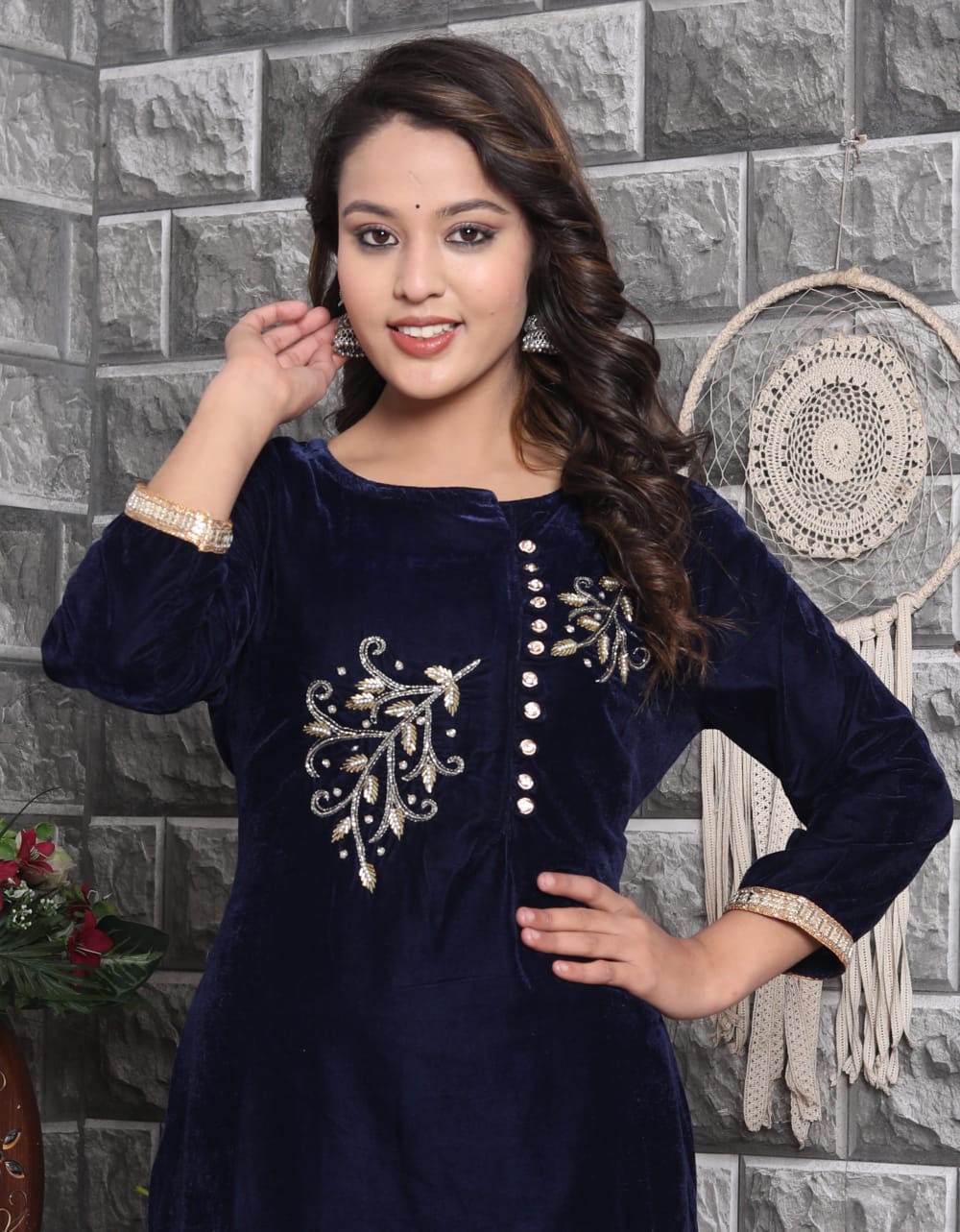 Velvet Co-ord Set with Adda Work