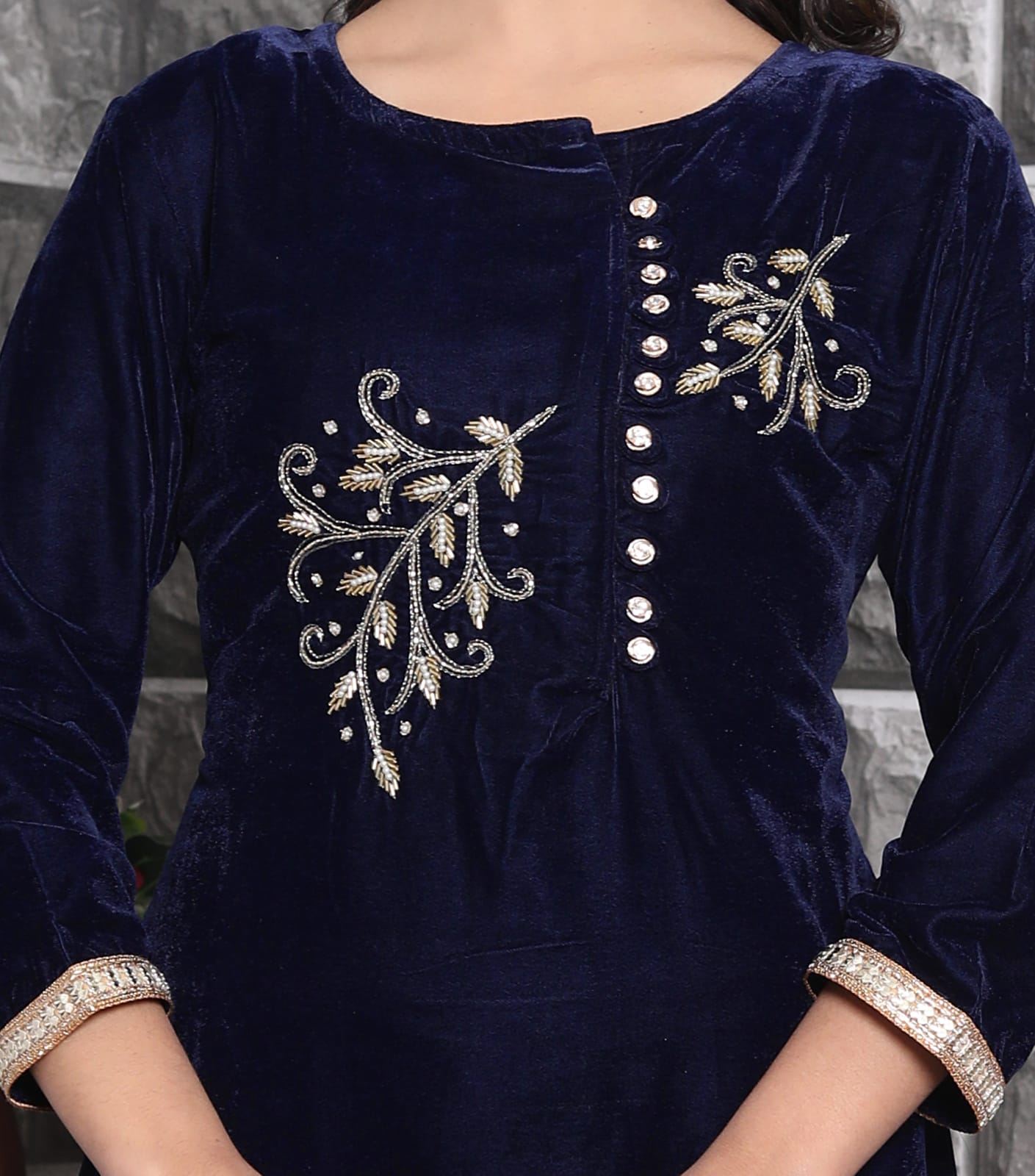 Velvet Co-ord Set with Adda Work
