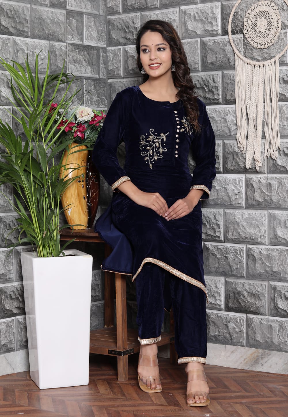 Velvet Co-ord Set with Adda Work