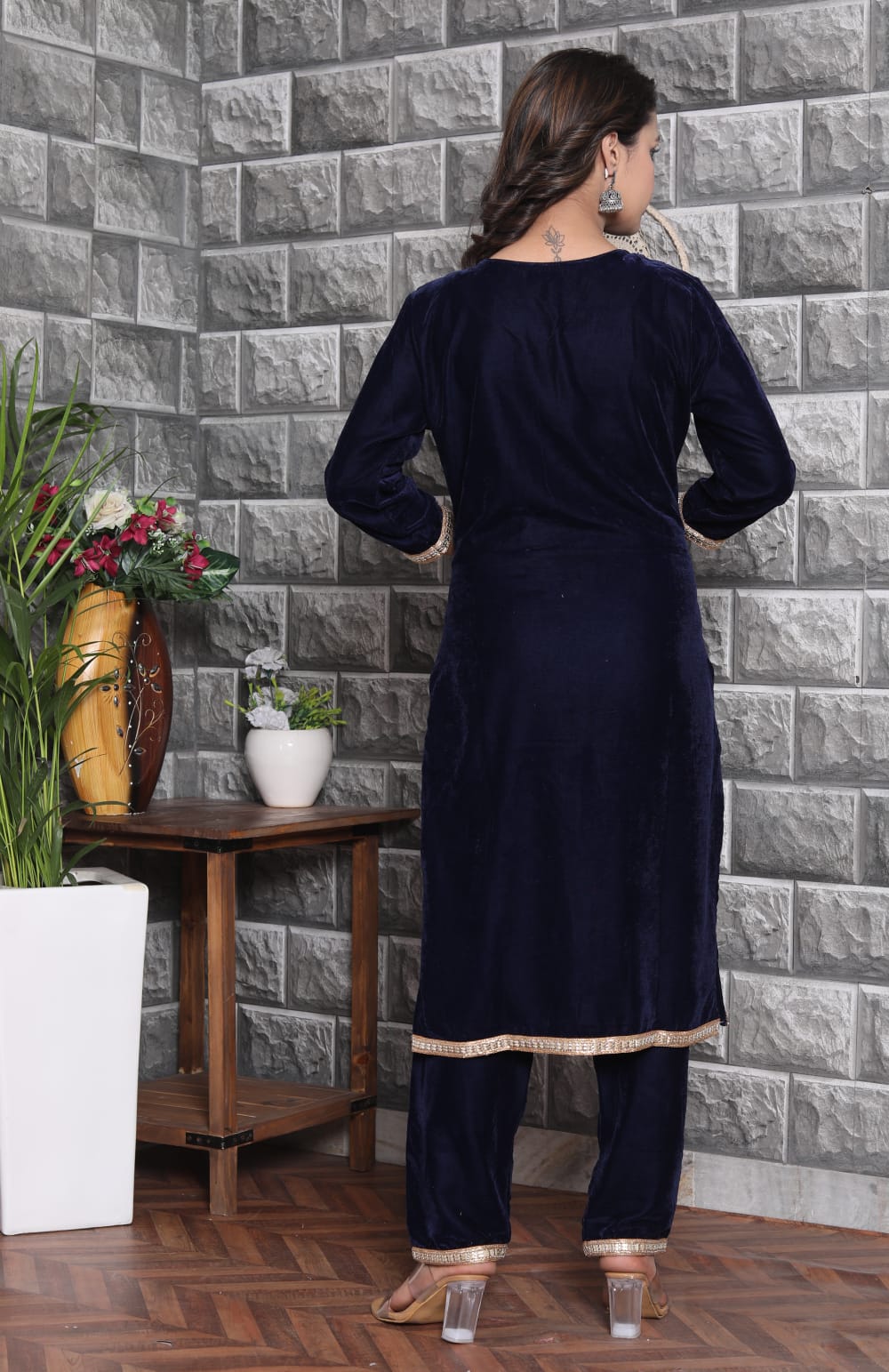 Velvet Co-ord Set with Adda Work