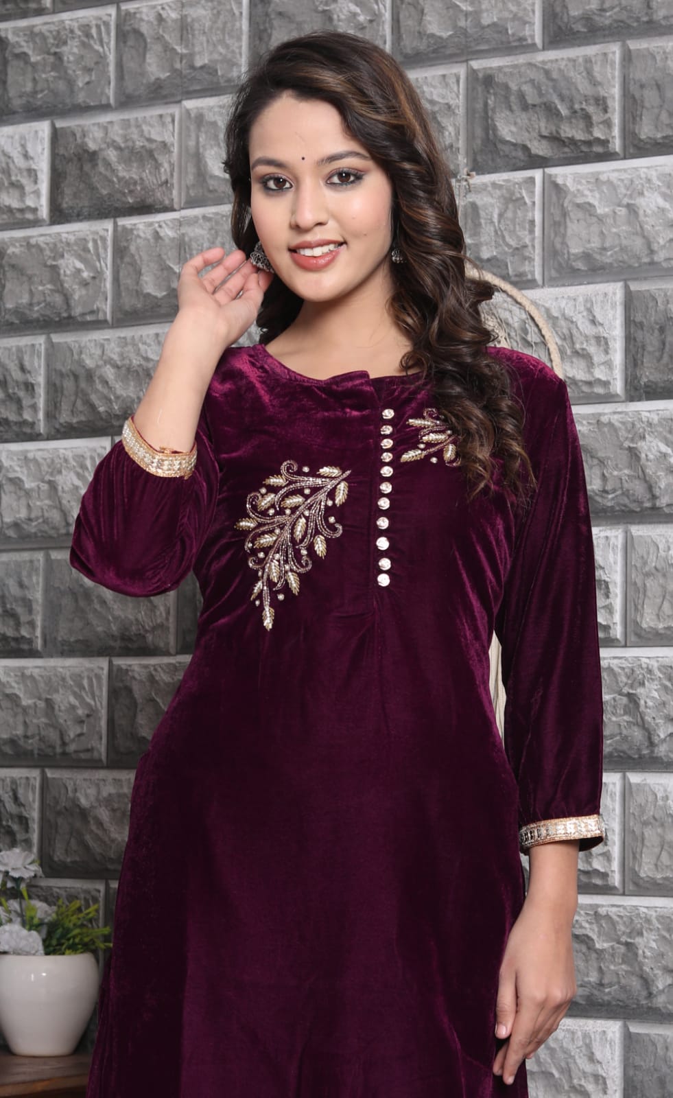 Velvet Co-ord Set with Adda Work