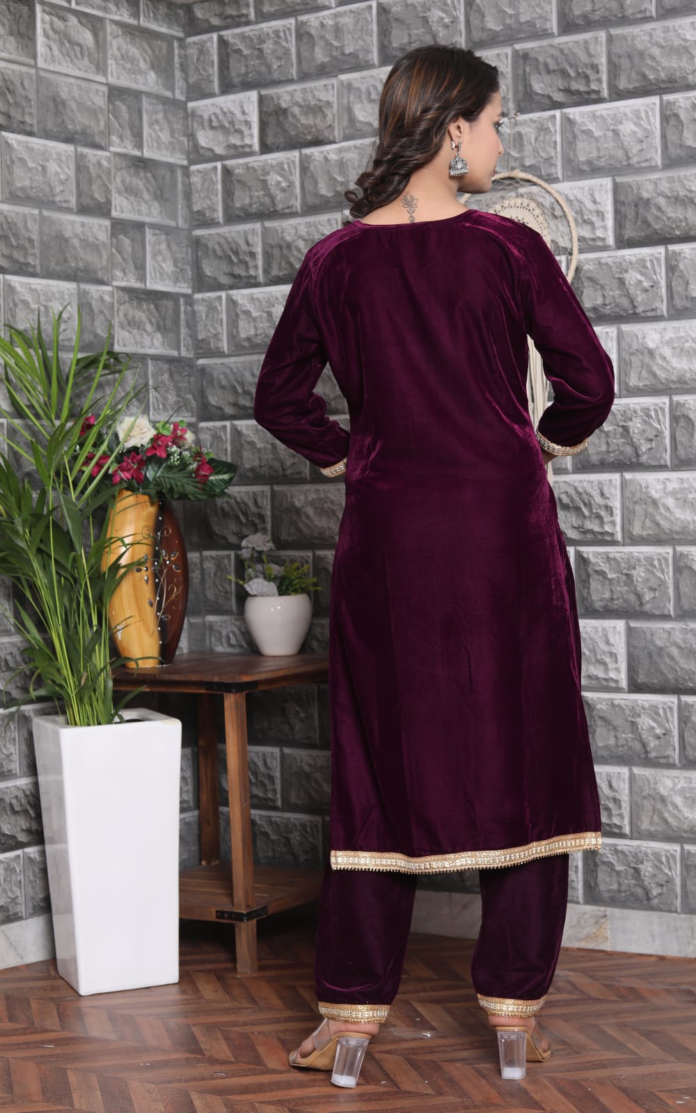 Velvet Co-ord Set with Adda Work