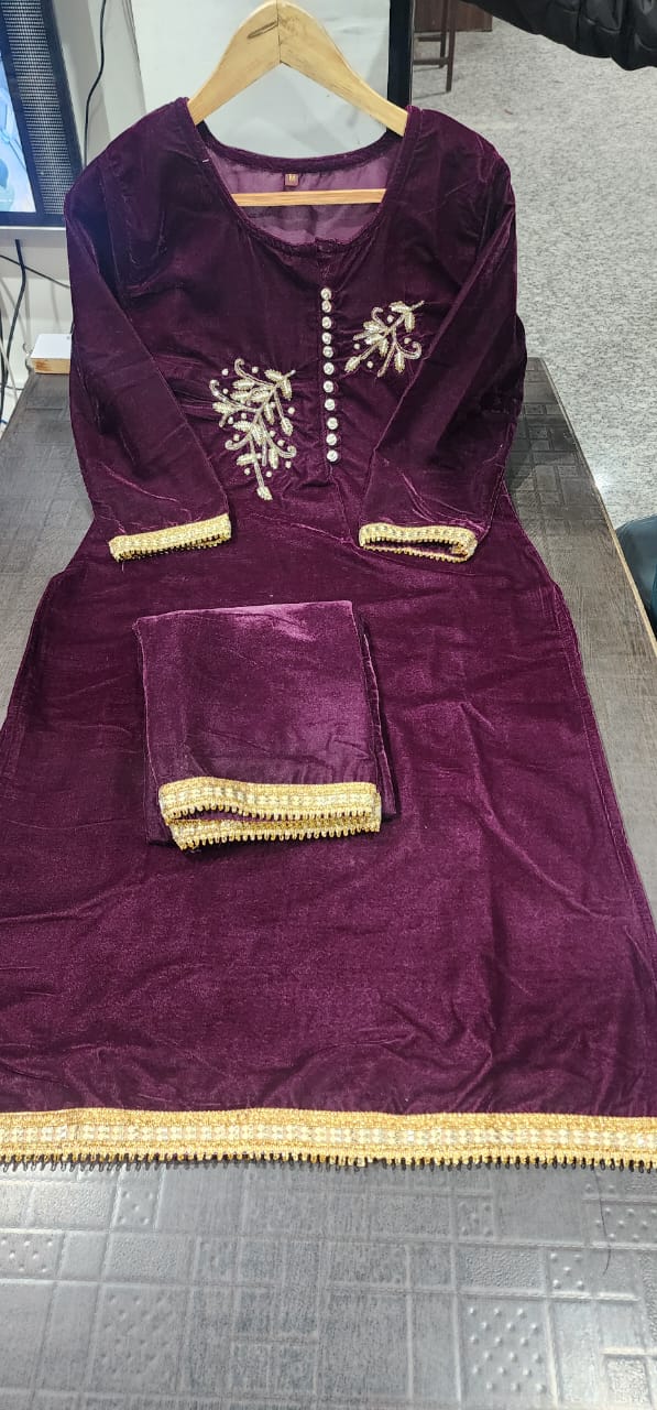 Velvet Co-ord Set with Adda Work