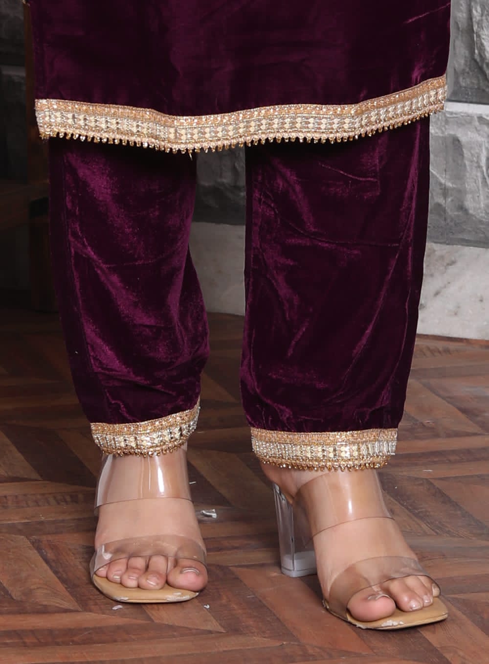 Velvet Co-ord Set with Adda Work