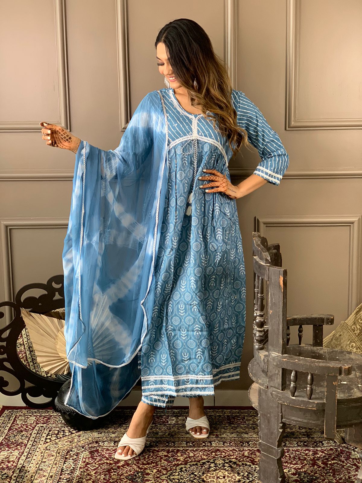 Alia Style Rayon Lace Work Suit Set